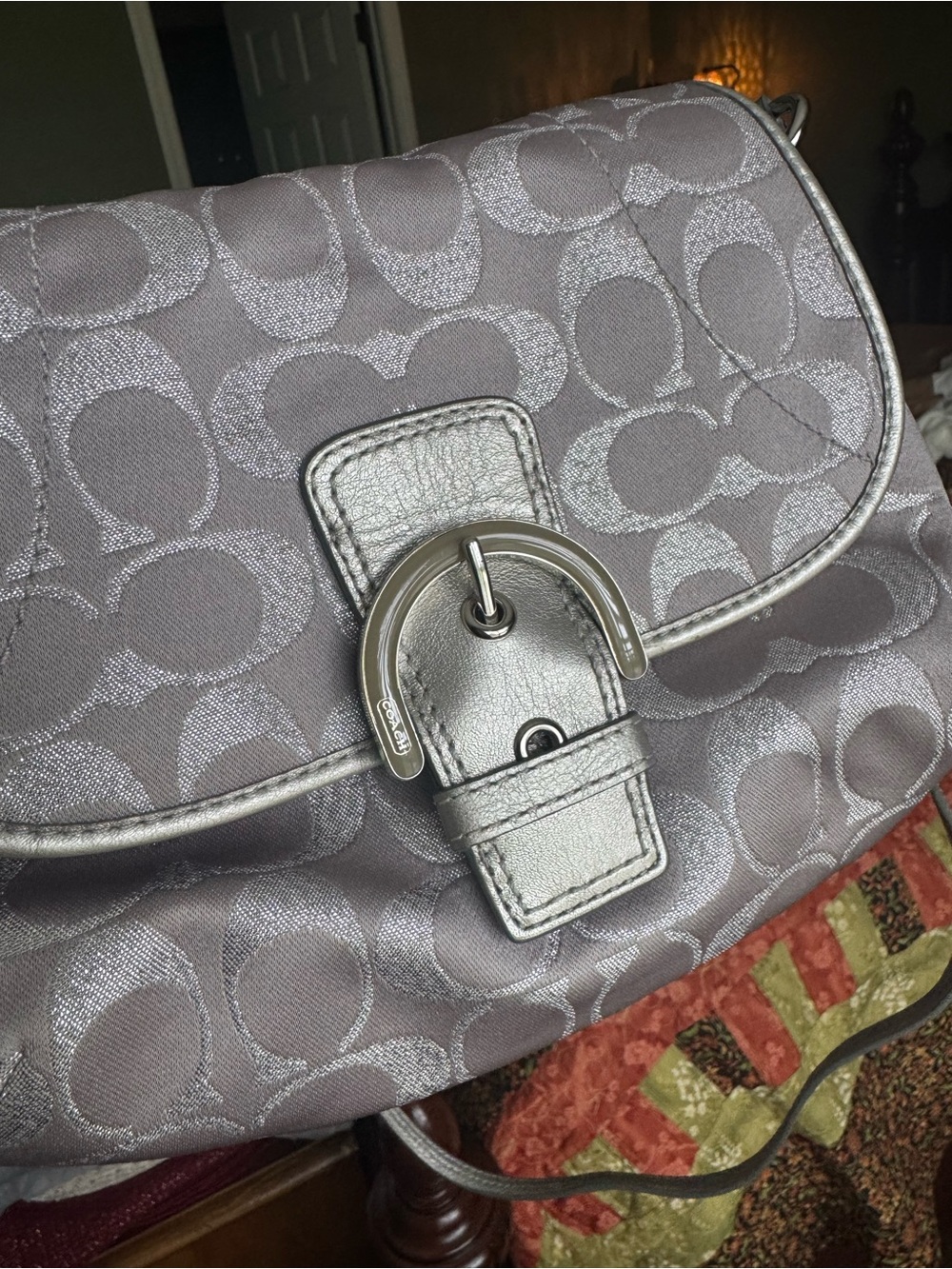 Y2k Coach Signature Small Crossbody Bag In Silver/Grey - Gem